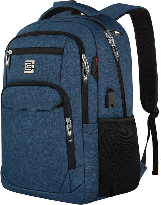 Anti-theft laptop backpack with USB port – blue