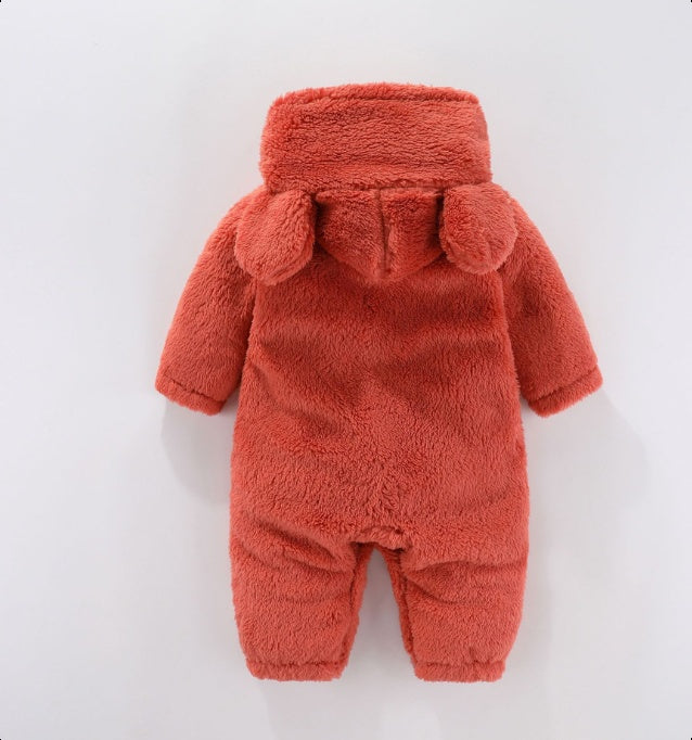 Baby hooded fleece romper — detail