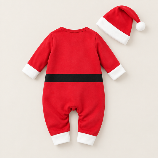 baby in Christmas costume, back view