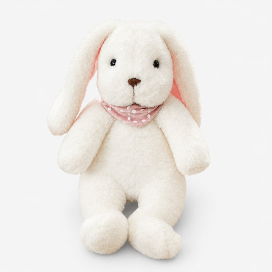 White bunny comforter plush toy with pink patterned bandana, soft front view, 35cm size