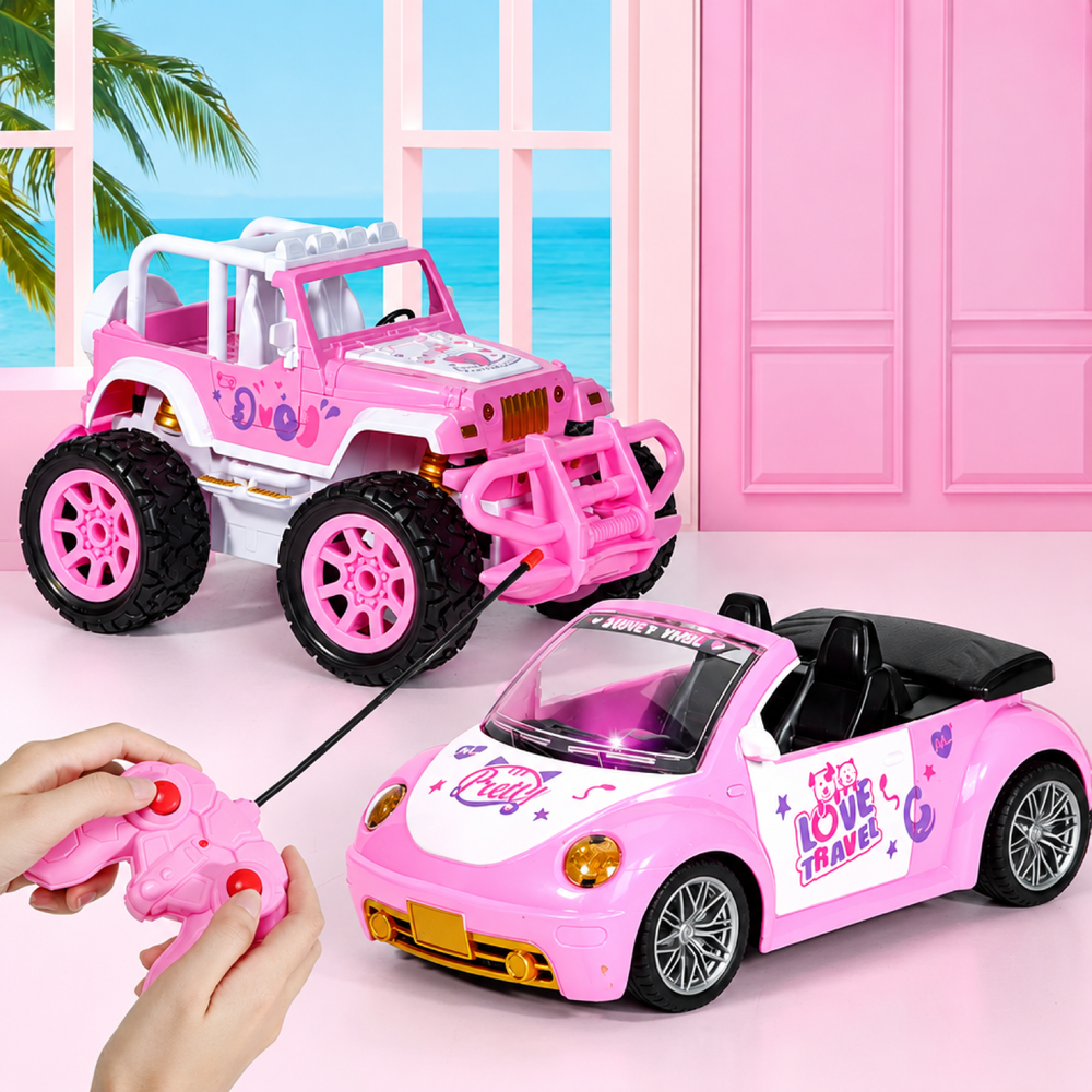RC Car for Girls – Pink Jeep or Beetle Style, Wired Remote