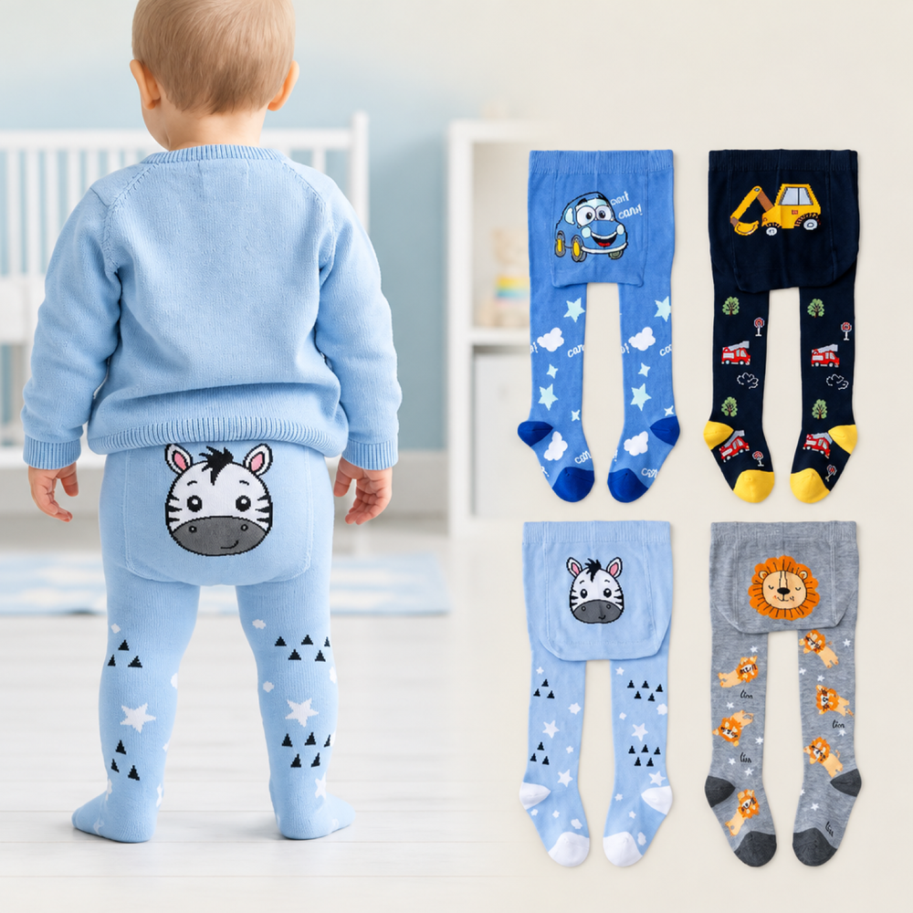 Kinder 4-pack zachte stretchpanty's, dieren- en voertuigenprint