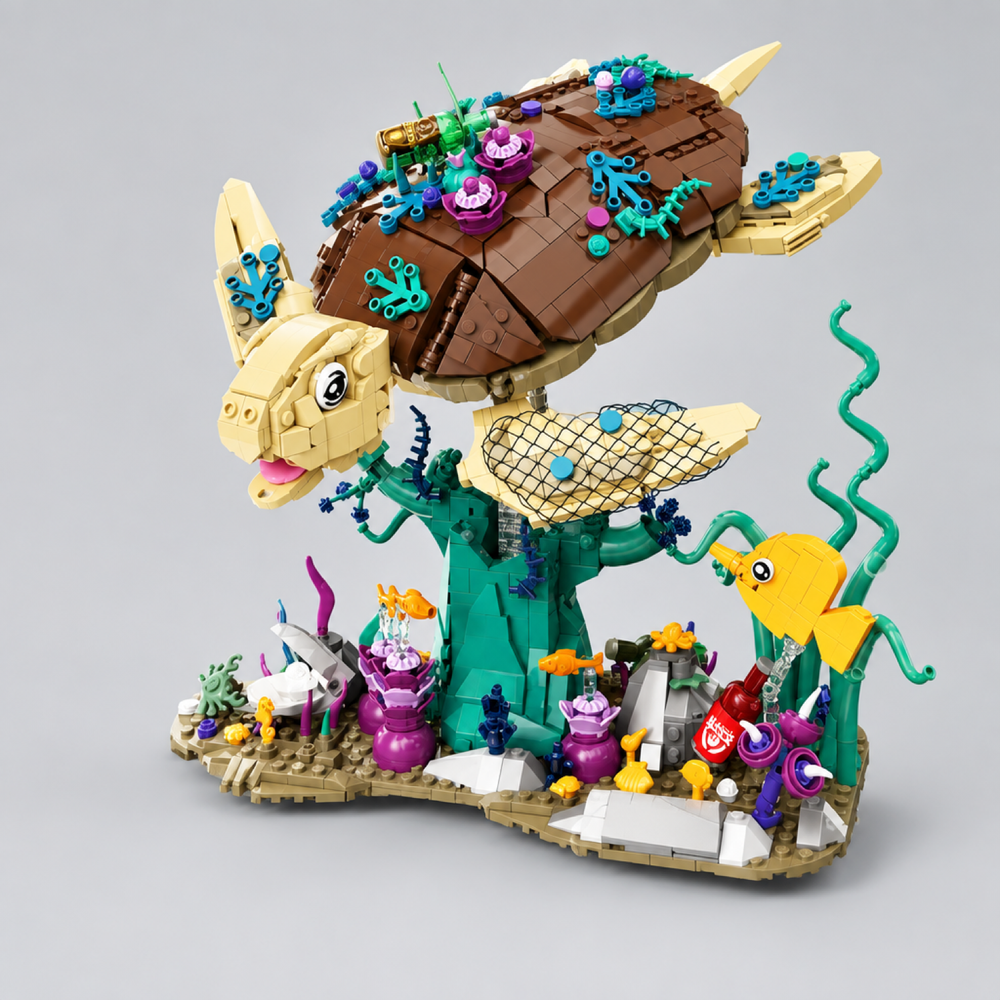 Sea Turtle Mechanical Building Block Model, 1271 Pieces