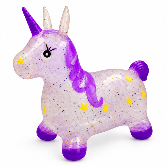 Purple glitter translucent unicorn bounce hopper toy