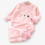 Kinder-Langarm-Fleece-Pyjama-Set, Animal-Print, Mädchen Miniaturansicht 2