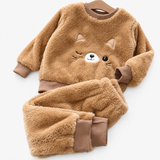 Kinder-Langarm-Fleece-Pyjama-Set, Animal-Print, Mädchen Miniaturansicht 3