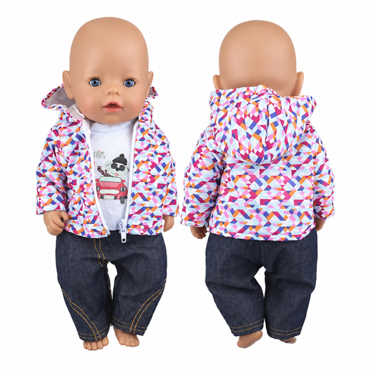 43cm reborn baby doll outfit - Geometric Jacket Set with tee and denim jeans