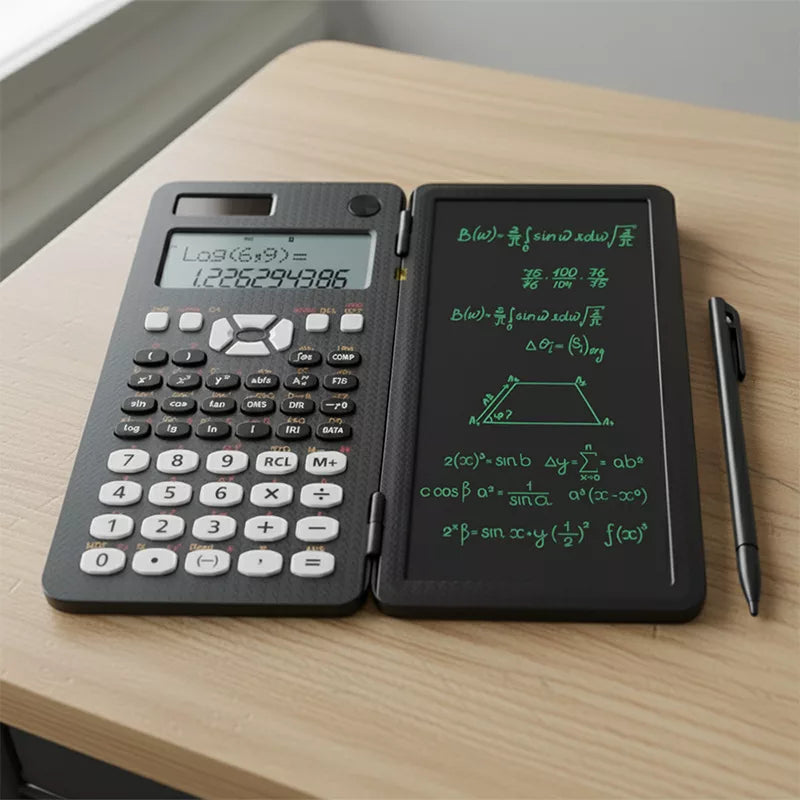 Scientific solar calculator with foldable notepad