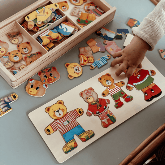 Kids magnetic dress-up bear wooden puzzle toy