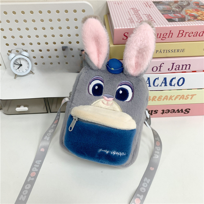 Grey plush cartoon crossbody bag