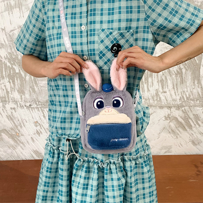 Grey plush crossbody bag detail
