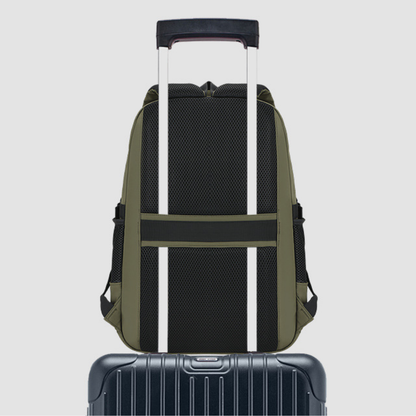 Backpack on a desk with books
