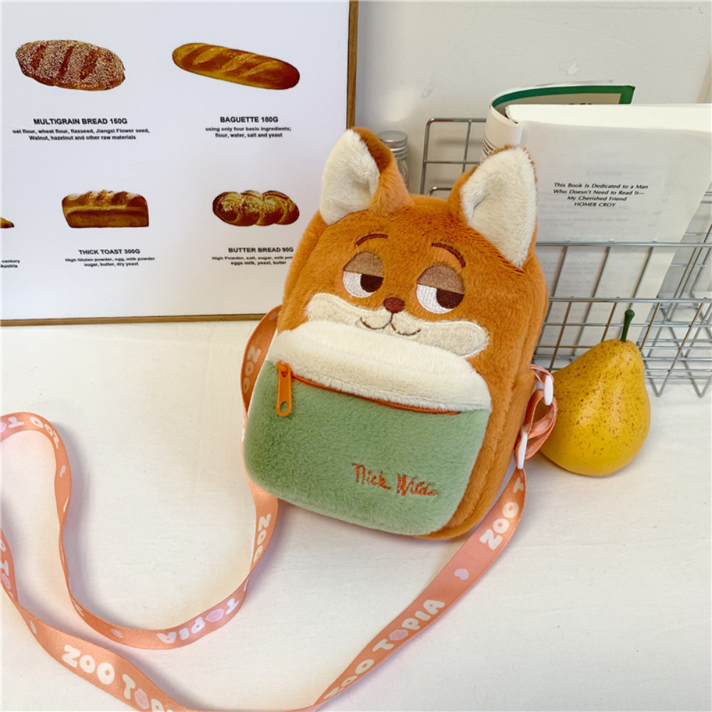 Orange plush cartoon crossbody bag