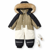 Faux Fur Hood Waterproof Kids Snowsuit - Warm Padded Winter Jumpsuit, 1-5 Years thumbnail 2
