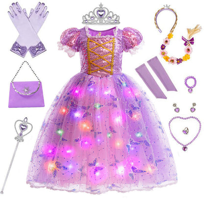 Pink mermaid dress with crown wand and wig