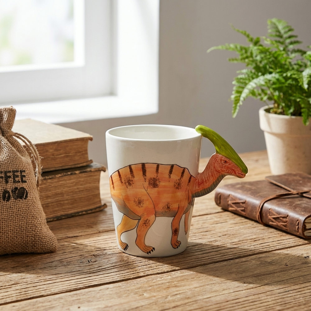 Ceramic Hand-Painted Dinosaur Mug for Kids' Playful Coffee Breaks