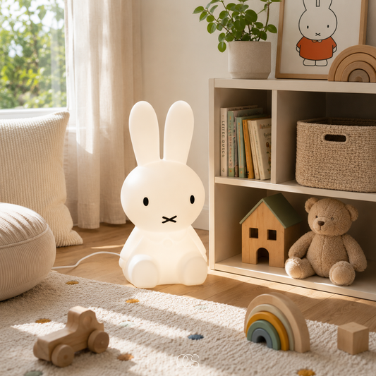 Close-up of the rabbit nightlight's soft-touch dimmer
