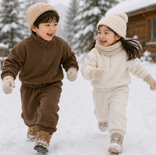 Kids winter tracksuit in White, front view