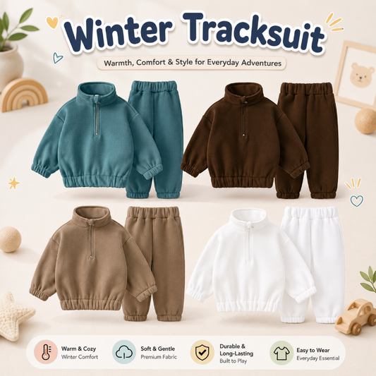 Kids winter tracksuit in Green, front view