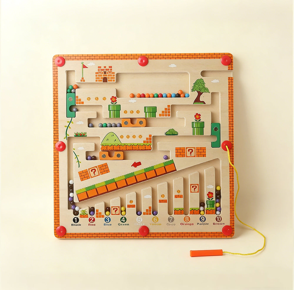 Wooden Magnetic Number Maze Board - Colour Sorting Puzzle