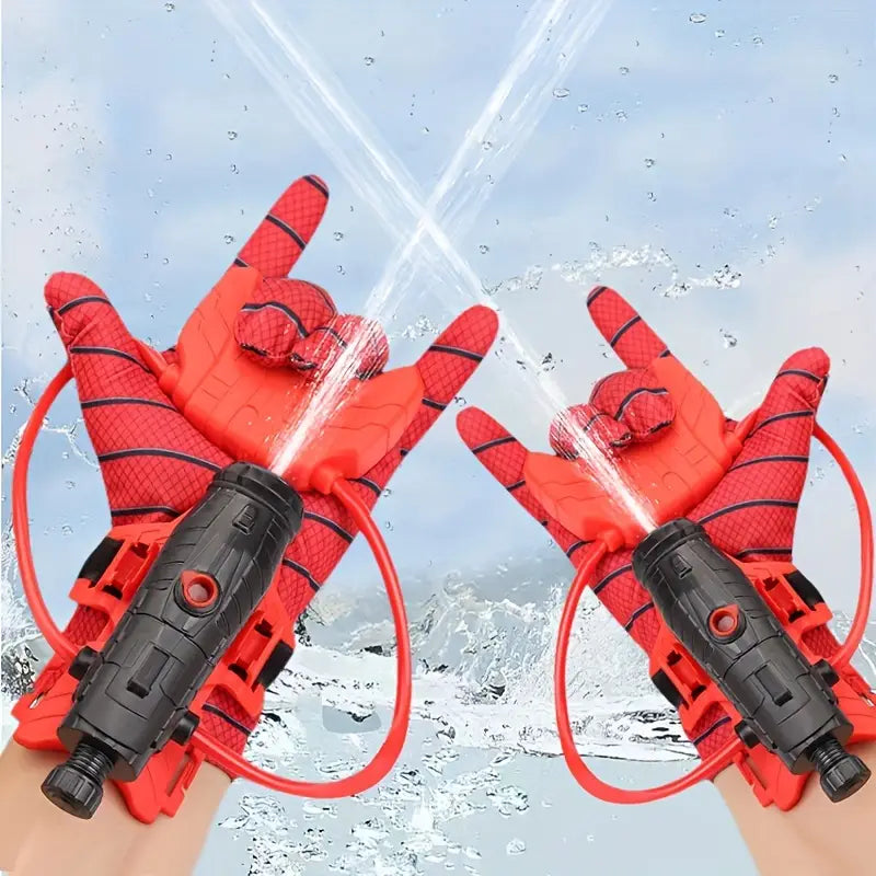 Plastic Spider Web Water Blaster Gloves - 2-Piece Squeeze Spray Toy