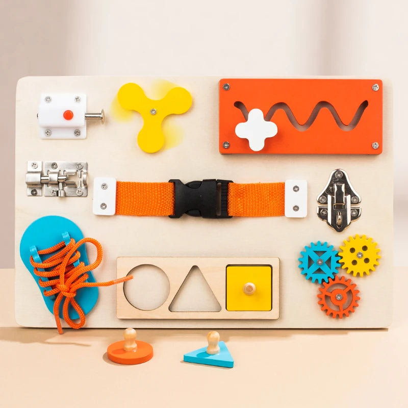 Wooden Montessori Busy Board - Fine Motor Skill Sensory Activity Toy