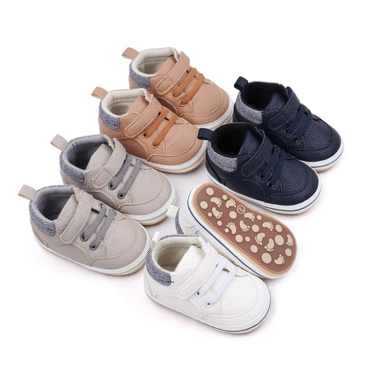 Baby shoes sole close-up showing antislip rubber grip pattern