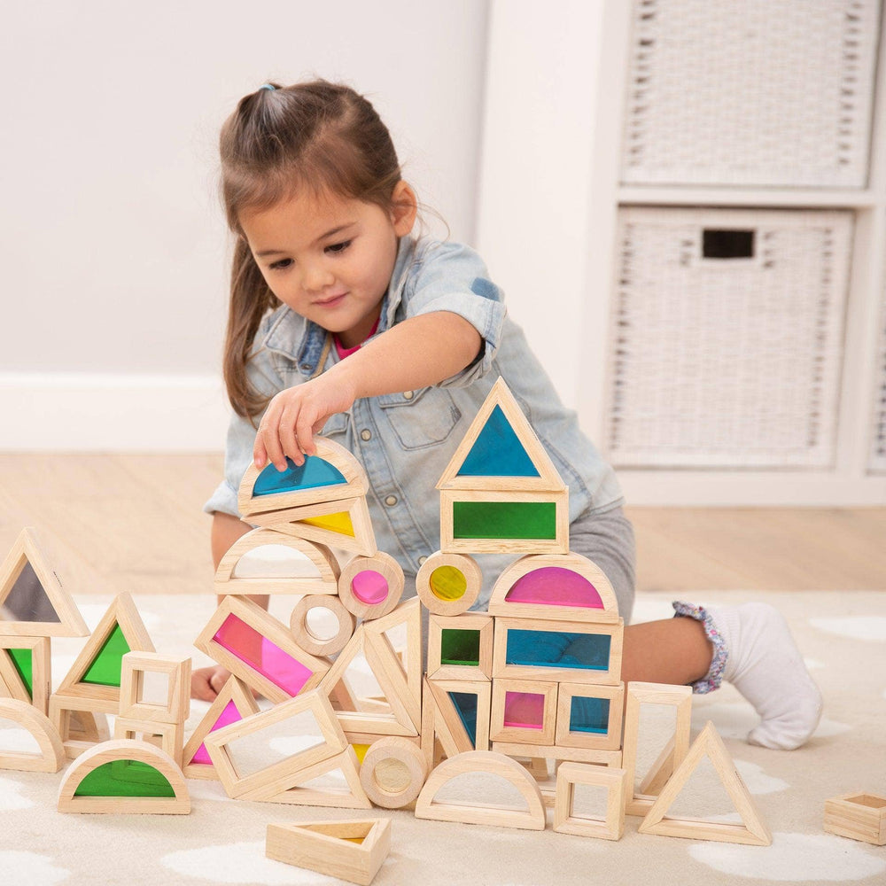 Rubberwood Rainbow Sensory Building Blocks with Transparent Acrylic Inserts