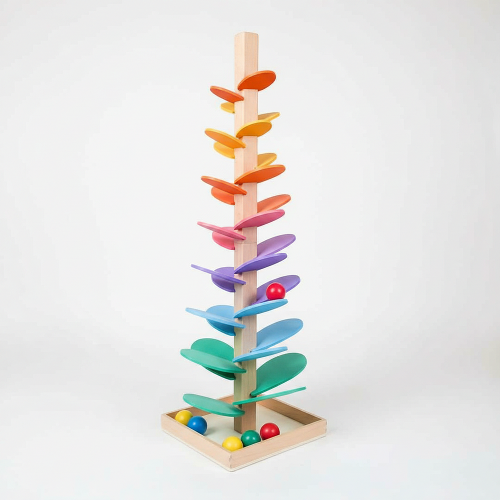 Wooden Marble Run Toy with Sound and Color