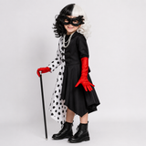 Cruella Costume Dress with Dalmatian Spots and Attached Hood thumbnail 1