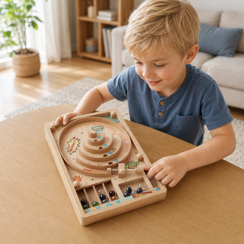 Wooden Pinball Marble Game with Hands-On Play