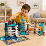Electric Parking Garage Playset with 8 Toy Cars & Interactive Track thumbnail 2