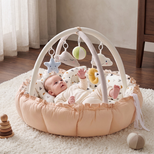 baby play gym with toys, front view