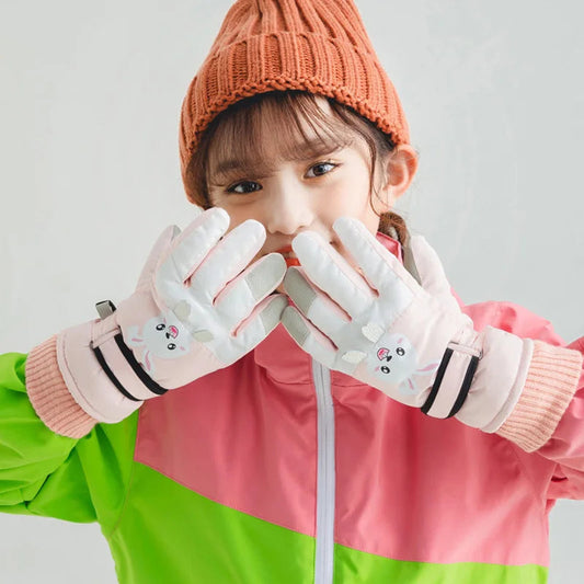 polyester kids gloves, back view
