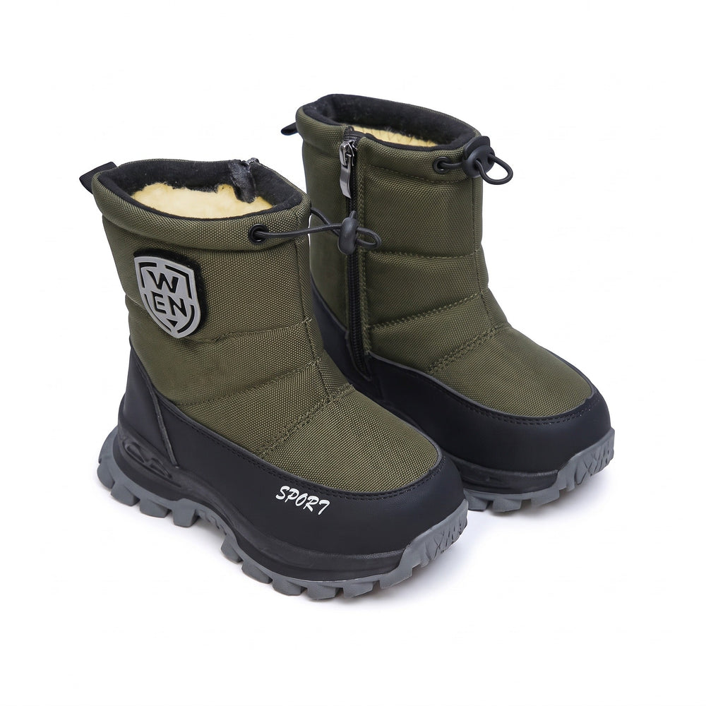 Nylon Kids' Snow Boots with Side Zipper and Thick Sole