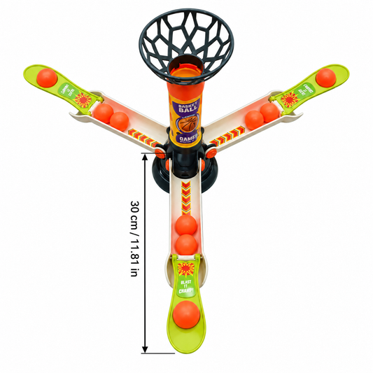 Rotating basketball finger-shooting game in action, lifestyle shot