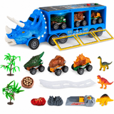 Dinosaur Transport Toy Truck with Mini Vehicles and Sounds thumbnail 4