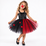 Girls Black & Red Clown Tutu Dress - Halloween Fancy Dress with Red Nose thumbnail 1