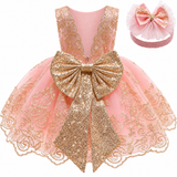 Baby Girl Lace Party Dress with Big Bow - Sizes 3-24 Months thumbnail 3