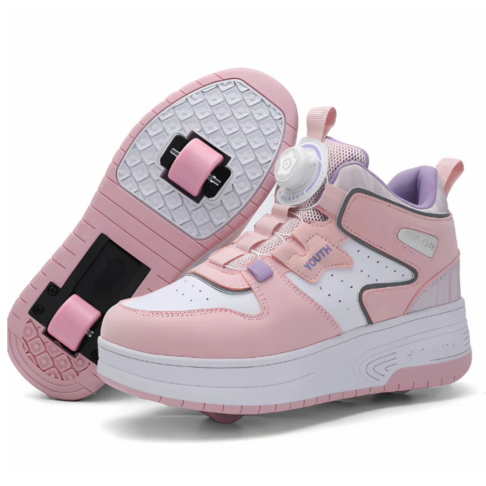 Kids roller shoes with retractable wheels, pink colour