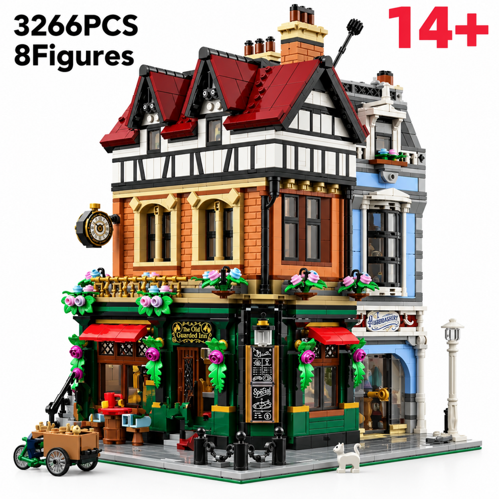 Retro British Street Corner Building Block Set - 3266pc Architecture Model