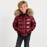 Kids Shiny Down Jacket with Faux Fur Hood - Boys Girls Winter Puffer Coat thumbnail 6