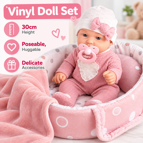 12" Baby Doll Gift Set with Carry Basket & Blanket