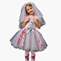 Girls Horror Bride Halloween Costume - Bloody Tulle Dress with Veil & Socks