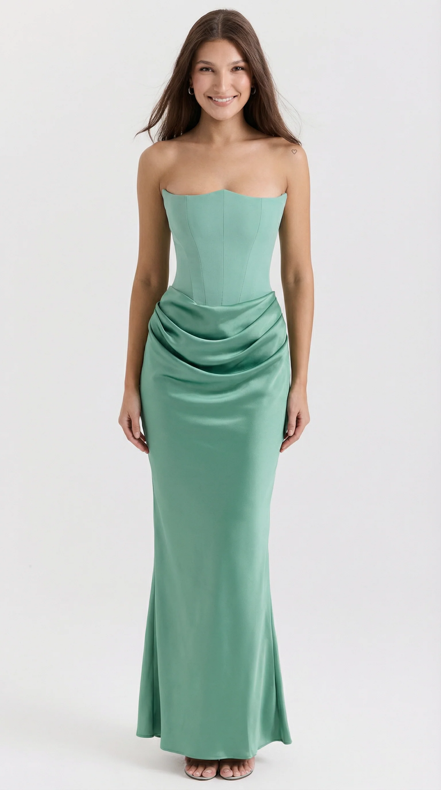 Strapless Satin Maxi Dress Women – Structured Bodice & Floor-Length Skirt, Summer Wedding Guest Canada