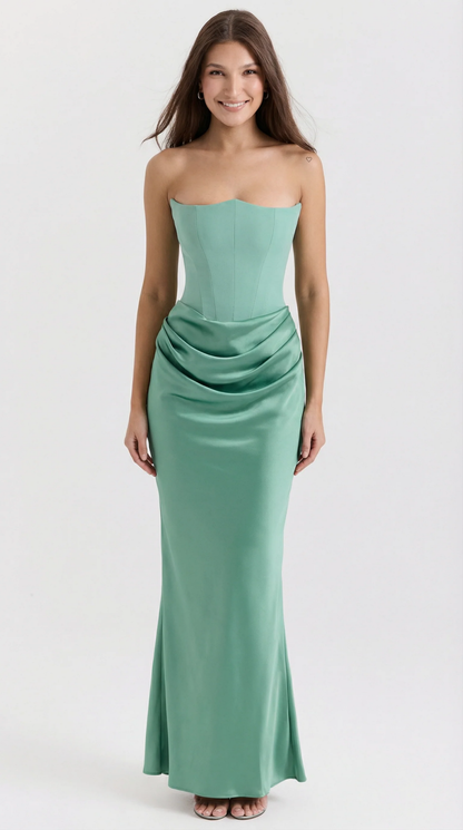 Strapless Satin Maxi Dress Women – Structured Bodice & Floor-Length Skirt, Summer Wedding Guest Canada