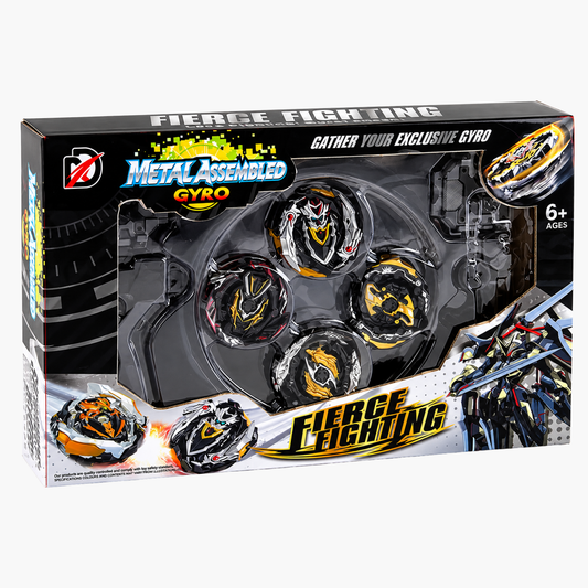 Battle Spinning Top Gyro Set retail packaging box showing four metal tops