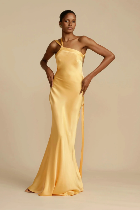 One-Shoulder Satin Maxi Dress Women – Asymmetric Drape & Floor-Length, Summer Wedding Guest Gown Canada