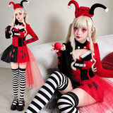 Red & Black Harlequin Jester Costume - Girls & Adults thumbnail 1