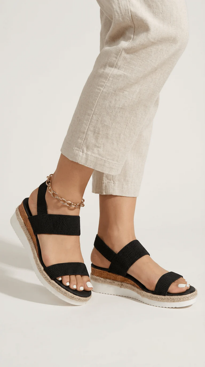 Platform Elastic Strap Sandals Women – Stretch Fit & Chunky Sole, Patio Season All-Day Comfort